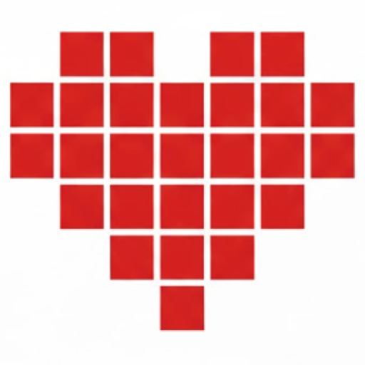 A pixelated red heart